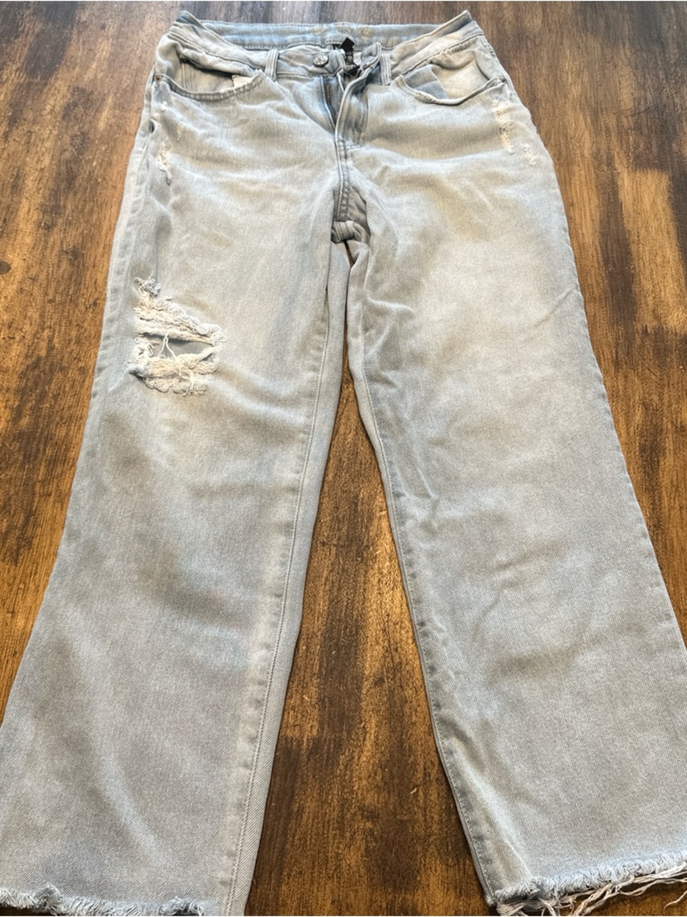 Othr Light Gray Distressed Wide-Leg Jeans